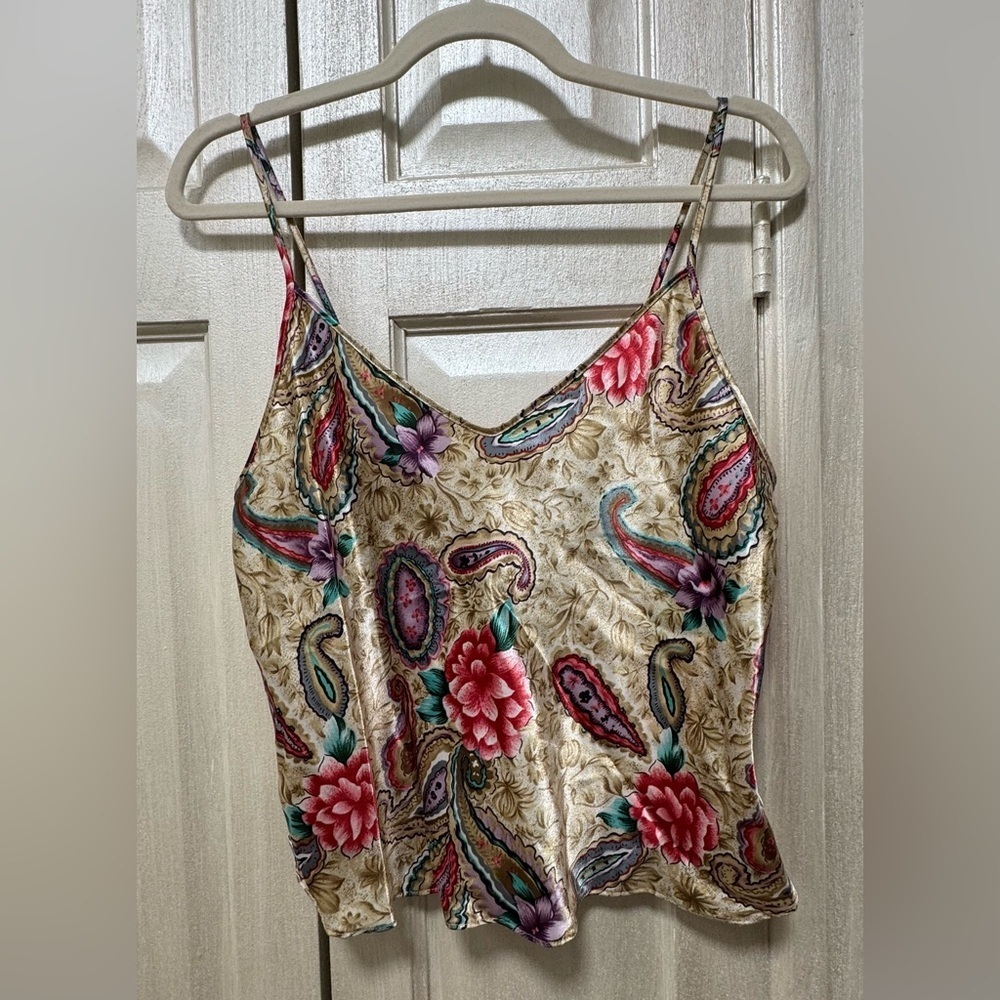 Dentelle Vintage Women M Paisley Floral Multicolor Satin Camisole Tank